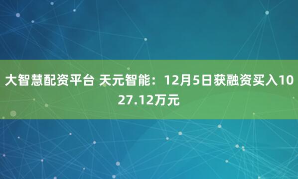 大智慧配资平台 天元智能：12月5日获融资买入1027.12万元